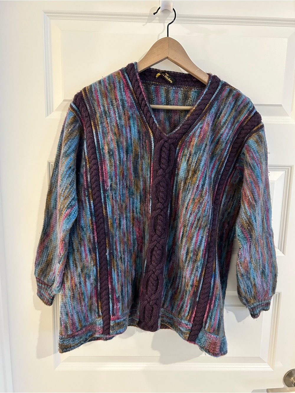 Handmade Chunky Knit Wool Sweater Purple Blue Size L - XL
